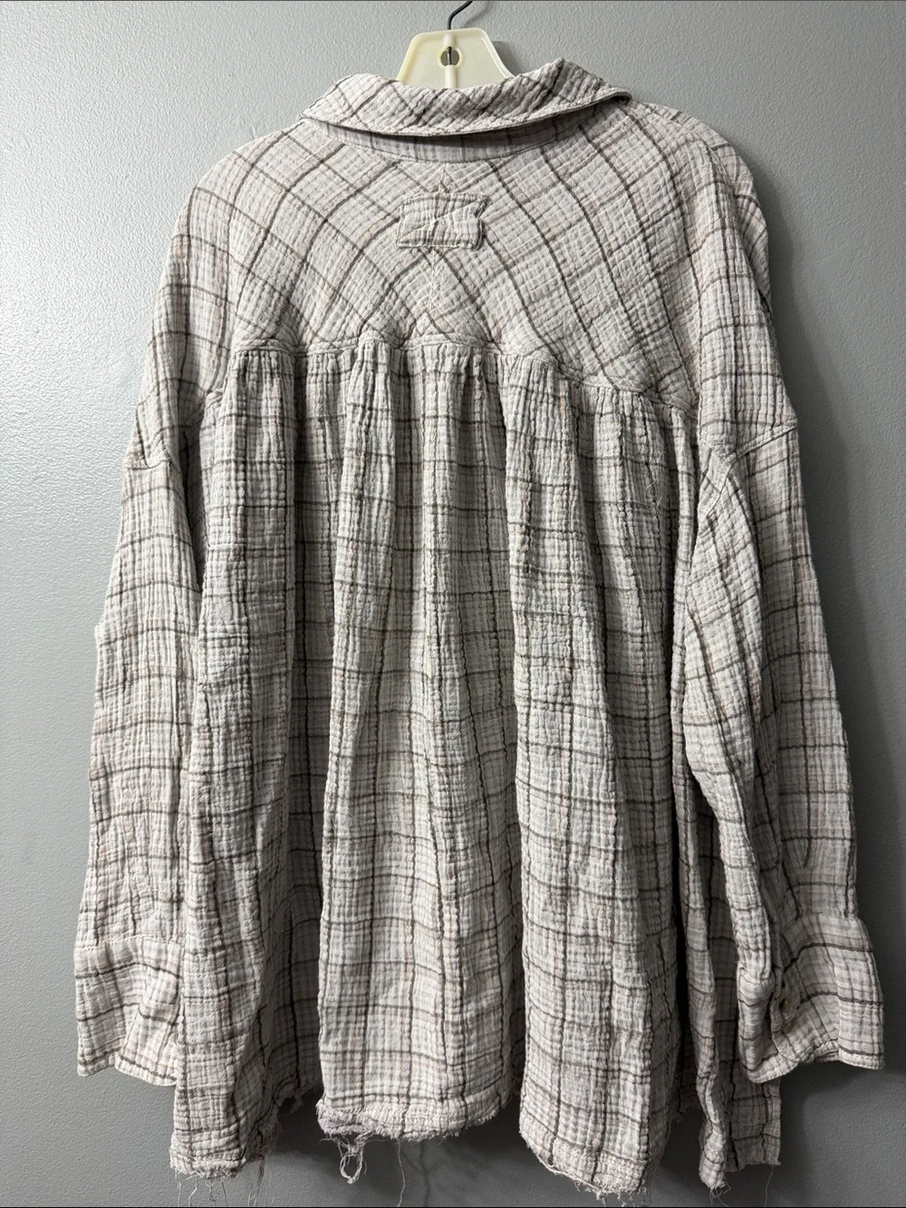 Free People "We The Free" Cardiff Plaid Tunic plaid gauze button down Top Large - Picture 9 of 9
